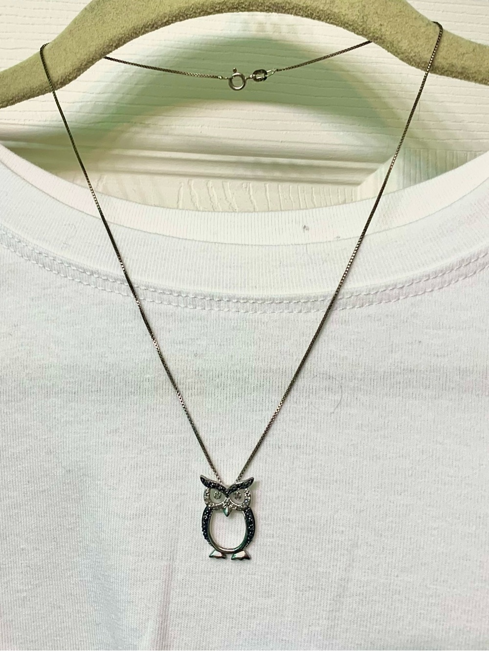 Sterling Silver Owl Necklace 925 CZ Pave Pendant 18” Italy Dainty Animal Jewelry